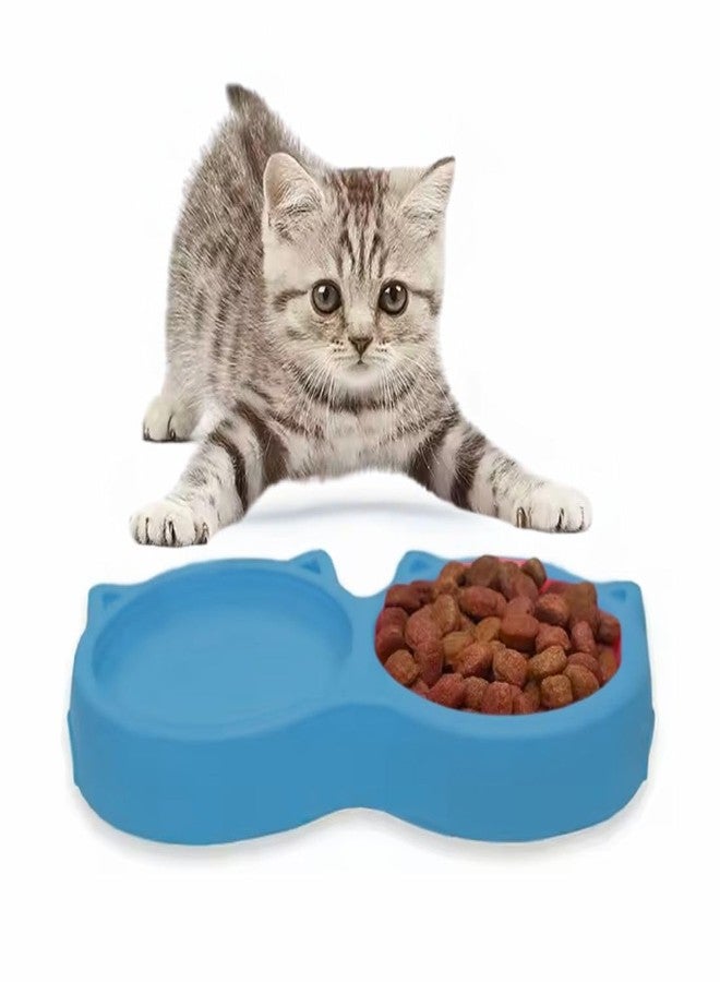 PET FUN وعاء طعام للحيوانات الأليفة من بيت فن، بتصميم وجه قطة مزدوج، 2 في 1 | طبق مزدوج مانع للانزلاق للطعام والماء | وعاء طعام متين من البلاستيك غير السام | مناسب للجراء والكلاب والقطط والقطط الصغيرة (أزرق، 400 مل) | عبوة من 4 قطع - Image 1